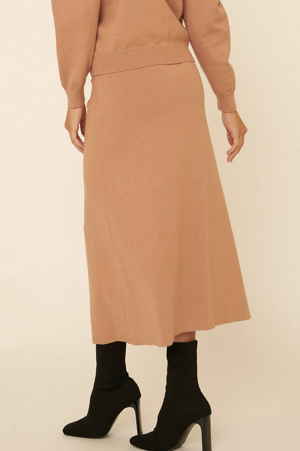 Solid Waist Tie Wrap Sweater Midi Skirt