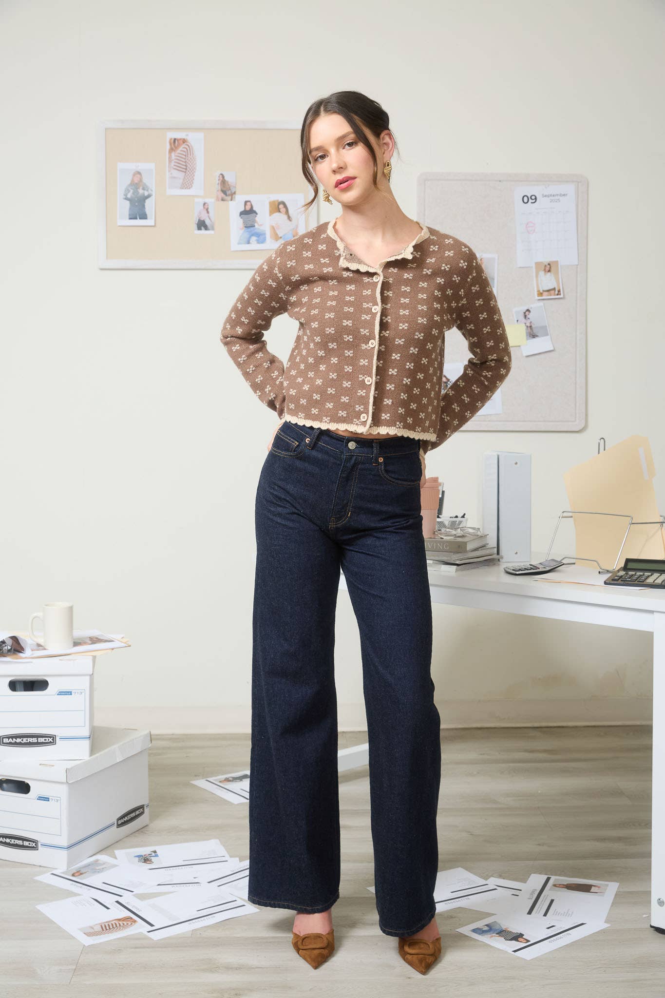 Scallop Trim Button Down Knit Cardigan