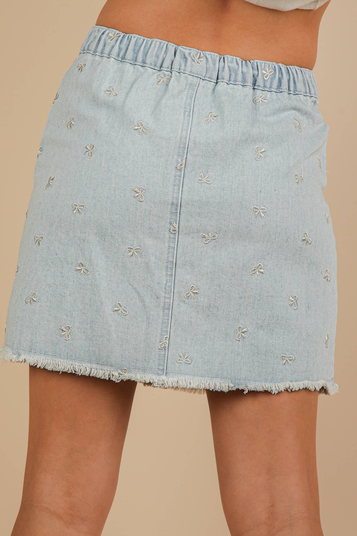Bow Printed Casual Denim Mini Skirt