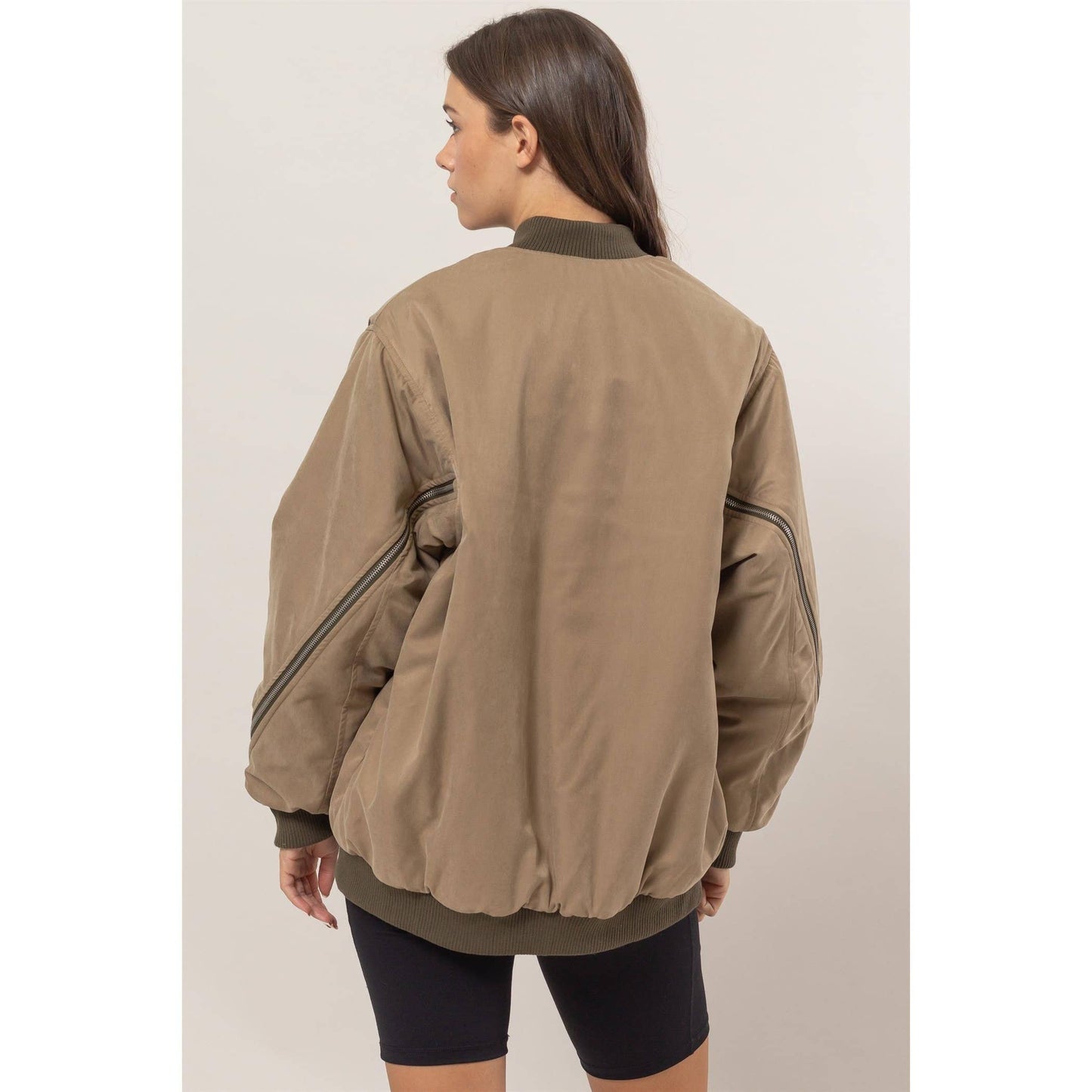 Zipper Detail Puffer Bomber Jacket