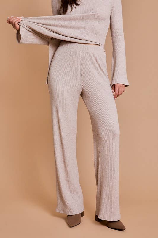 Long Sleeve Mock Neck Top and Rib Pants