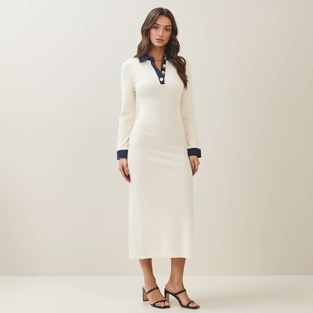 Denim Trim Knit Dress