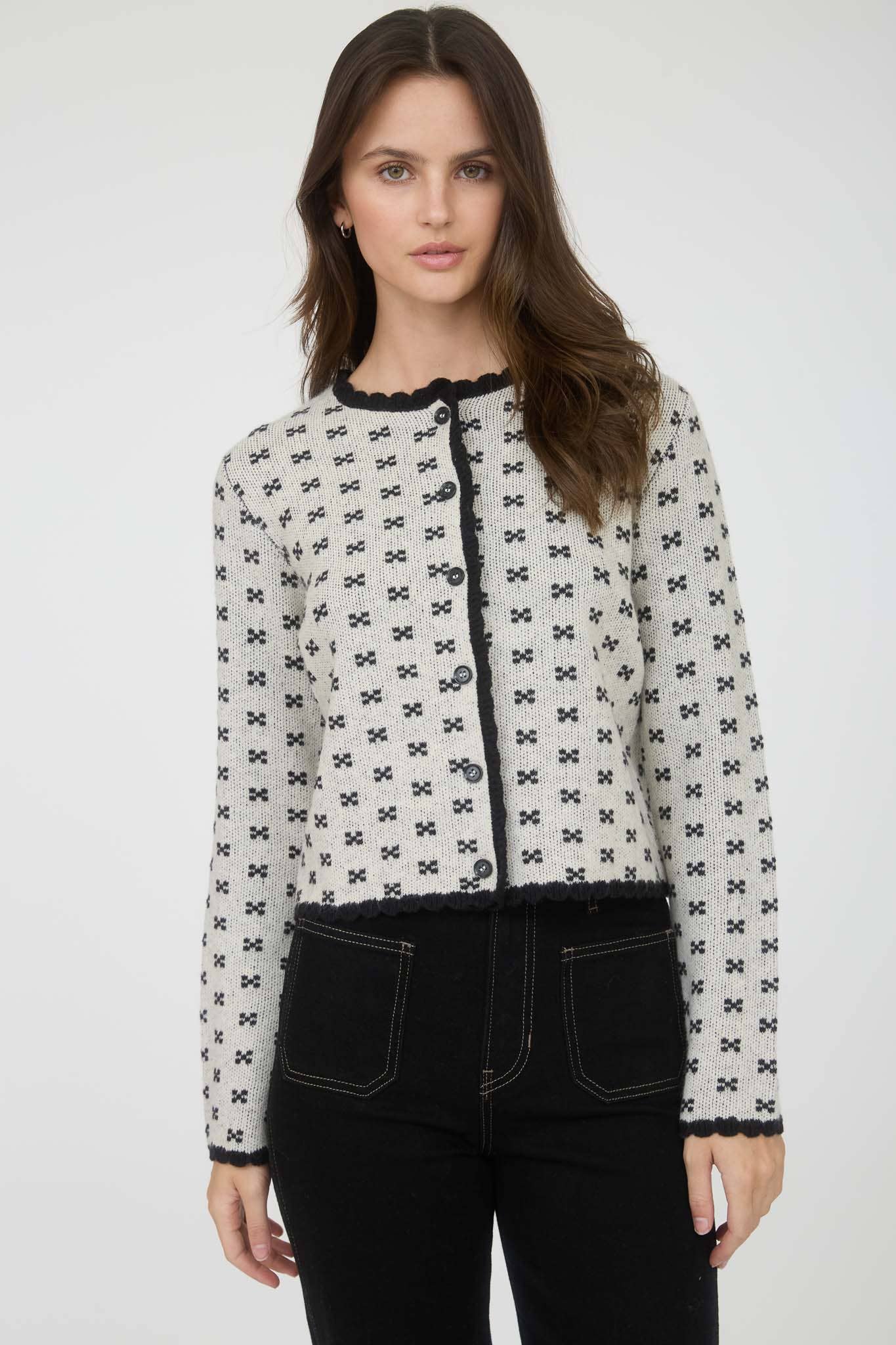 Scallop Trim Button Down Knit Cardigan