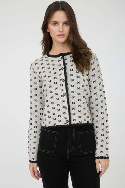 Scallop Trim Button Down Knit Cardigan