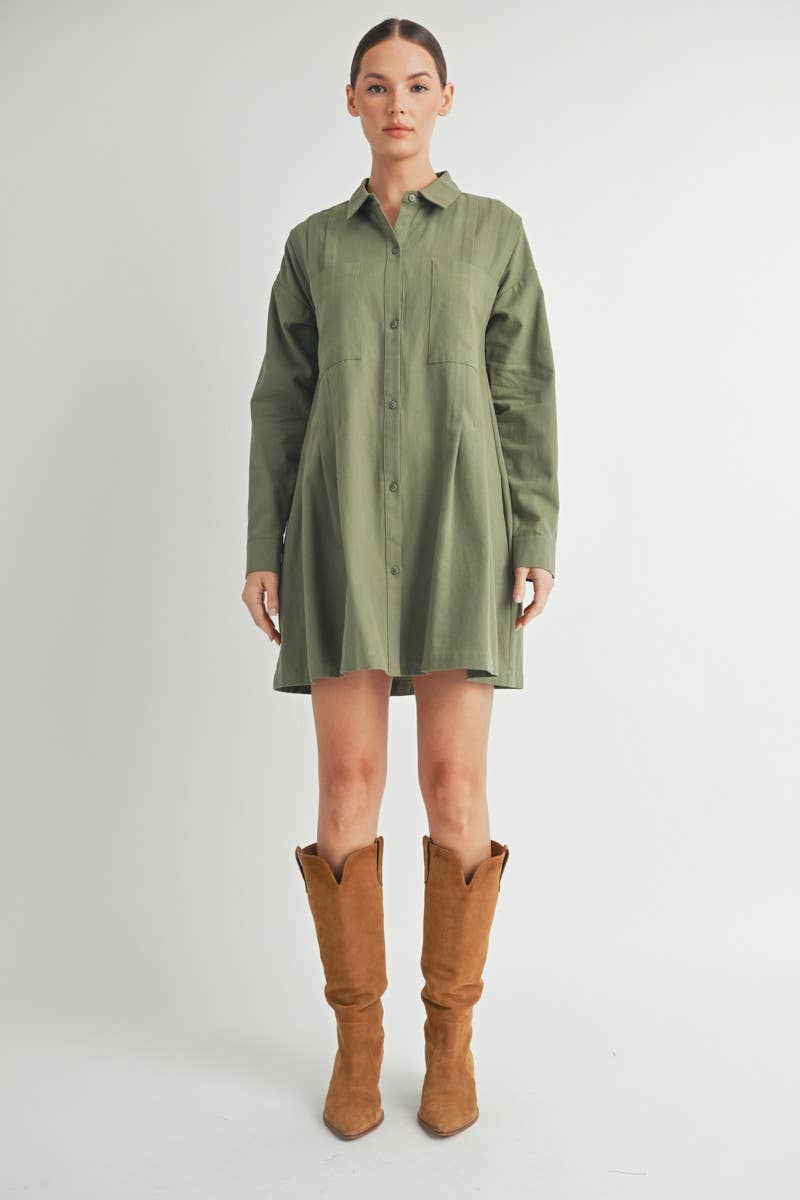 Long-Sleeve Button-Up Shirt Mini Dress