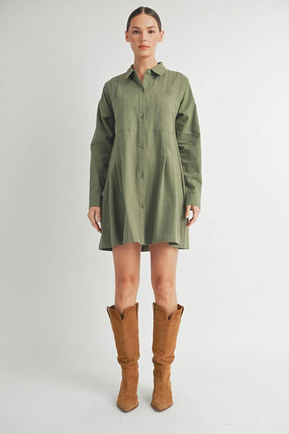 Long-Sleeve Button-Up Shirt Mini Dress