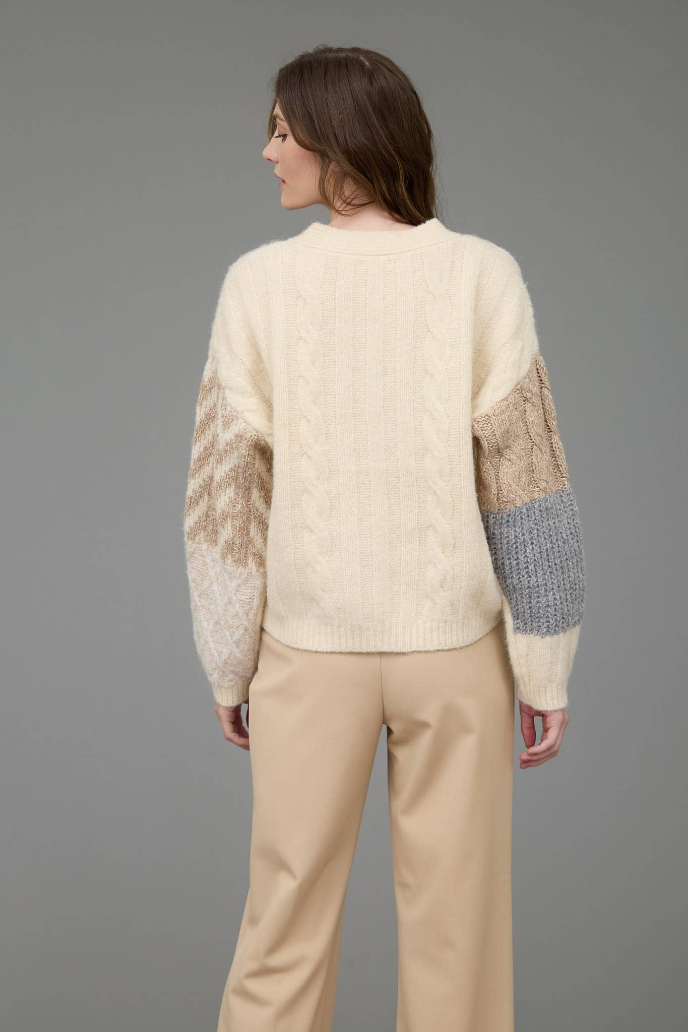 Patchwork Cable Knit Cardigan