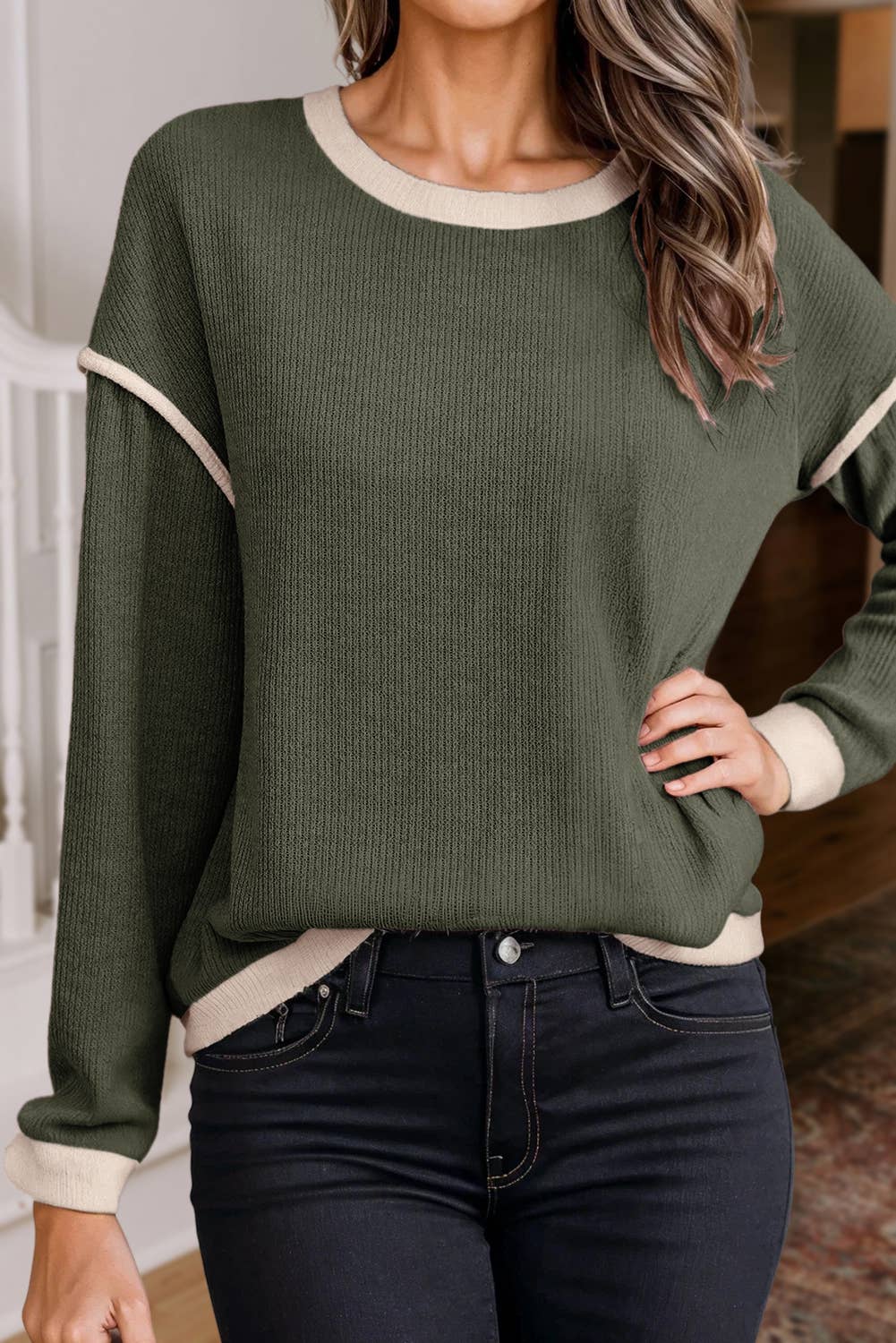 Colorblock Casual Long Sleeve Top