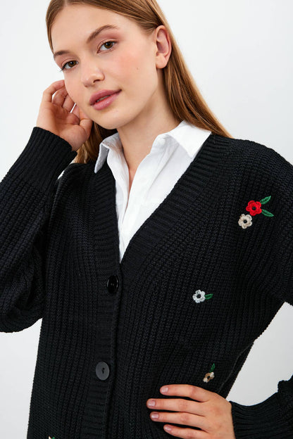 Knit Cardigan Flower Embroidered Solid Color Modest Cardigan
