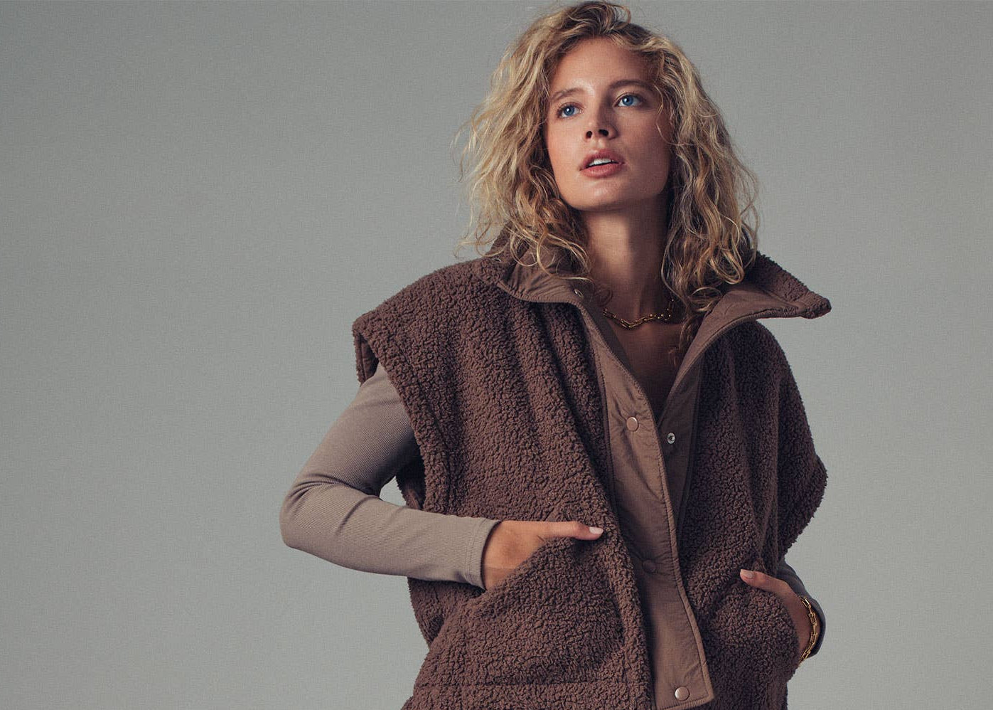 Quilted Collar Boxy Sherpa Vest