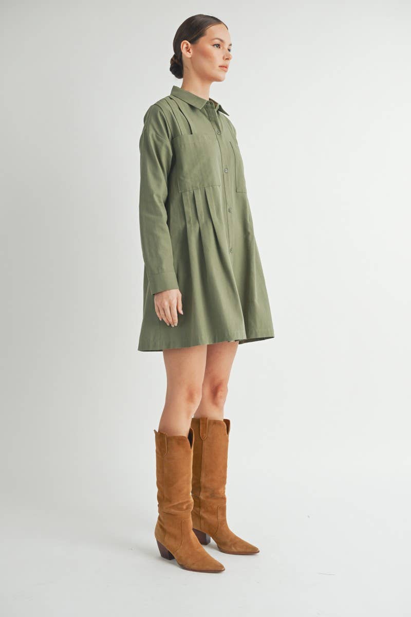 Long-Sleeve Button-Up Shirt Mini Dress