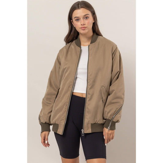 Zipper Detail Puffer Bomber Jacket