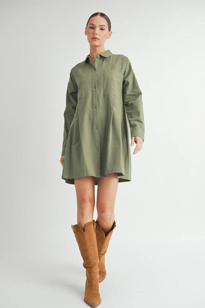 Long-Sleeve Button-Up Shirt Mini Dress