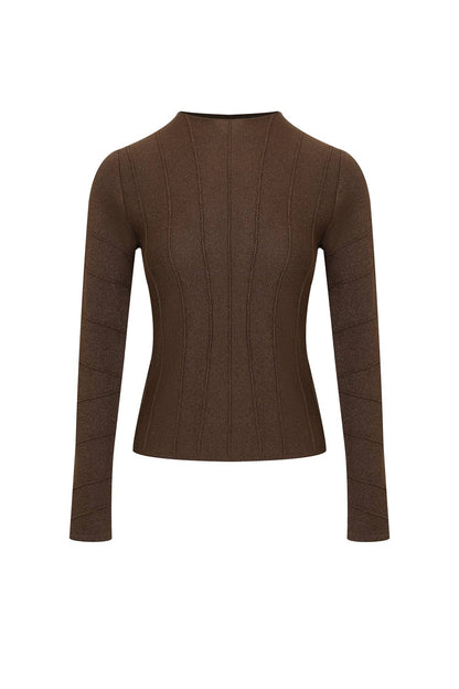 Ribbed Stitching Knit Long Sleeve Top