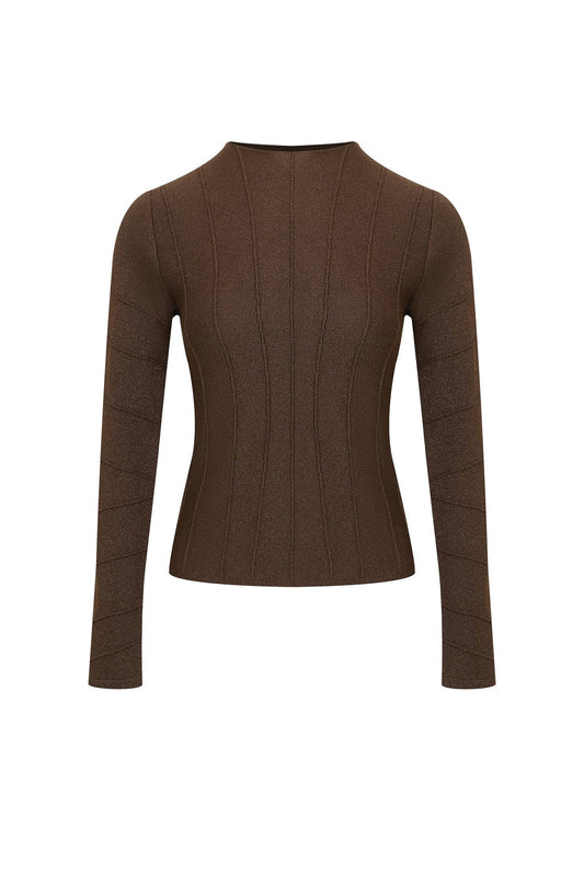 Ribbed Stitching Knit Long Sleeve Top