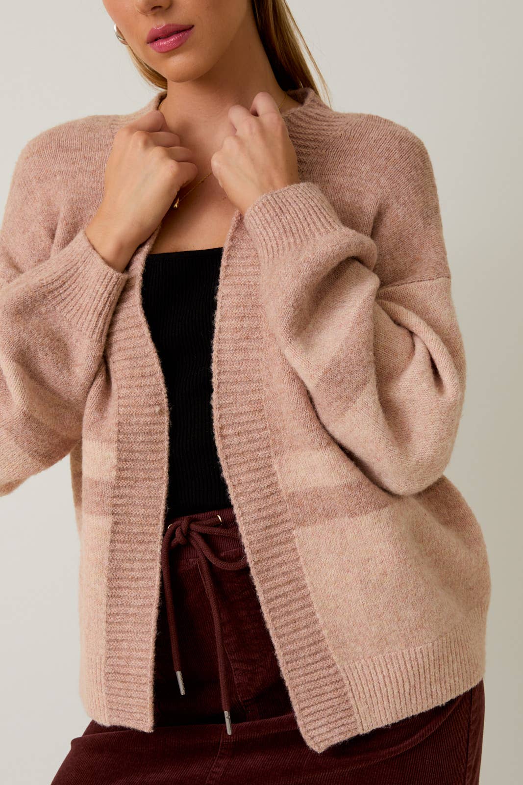 Long Sleeve Color Block Sweater Cardigan