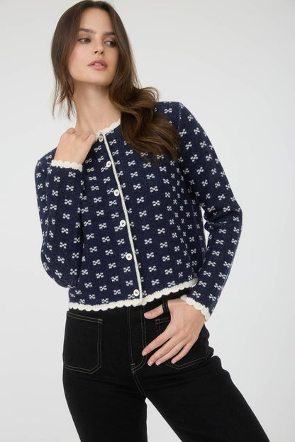 Scallop Trim Button Down Knit Cardigan