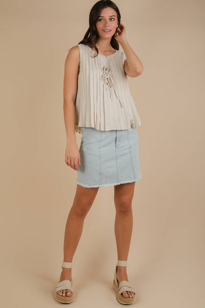 Bow Printed Casual Denim Mini Skirt