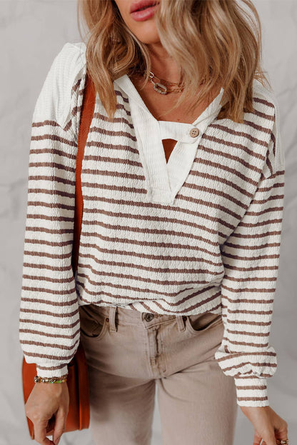 Texture Stripe Hooded Long Sleeve Top