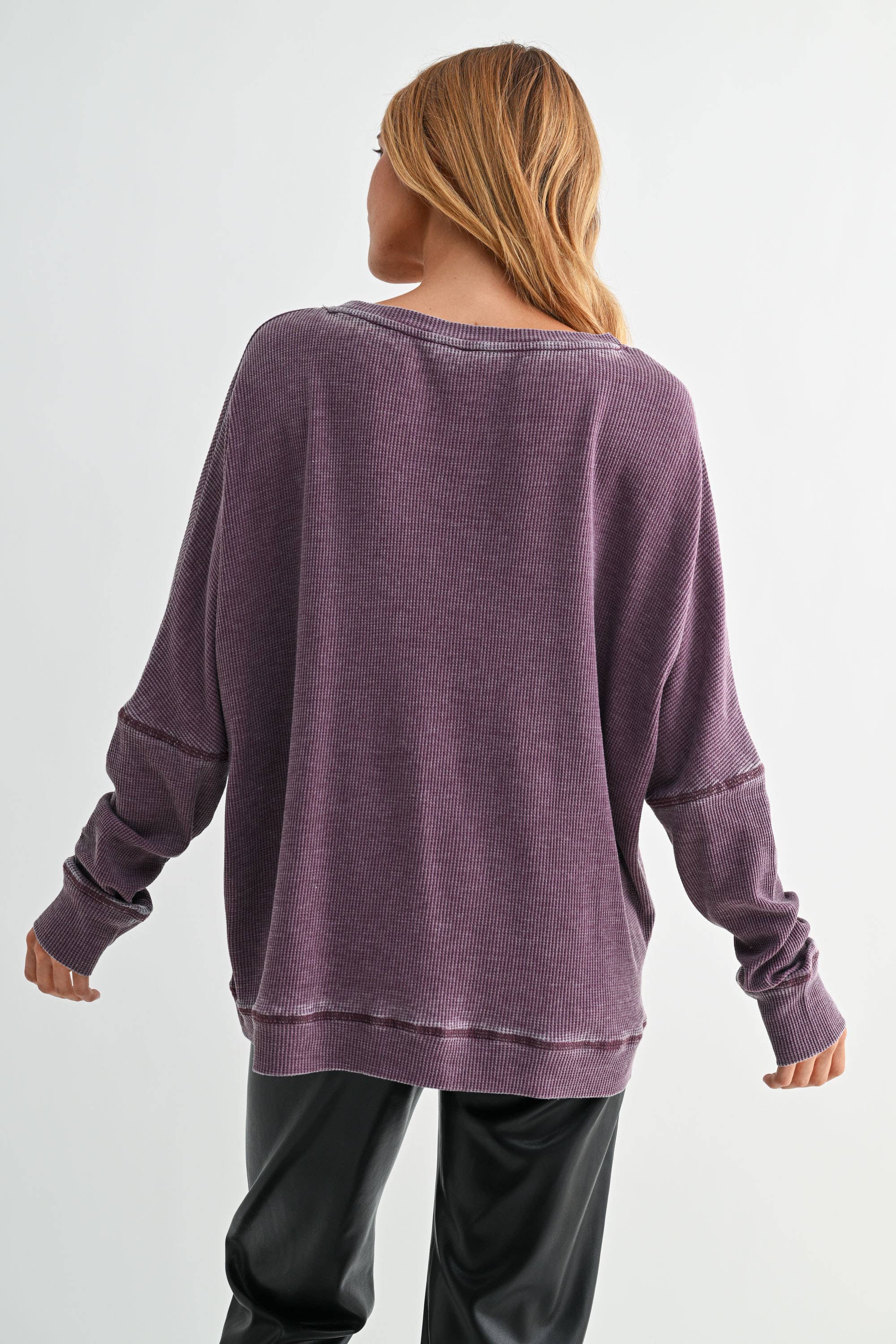 Waffle Ribbed Roundneck Pullover