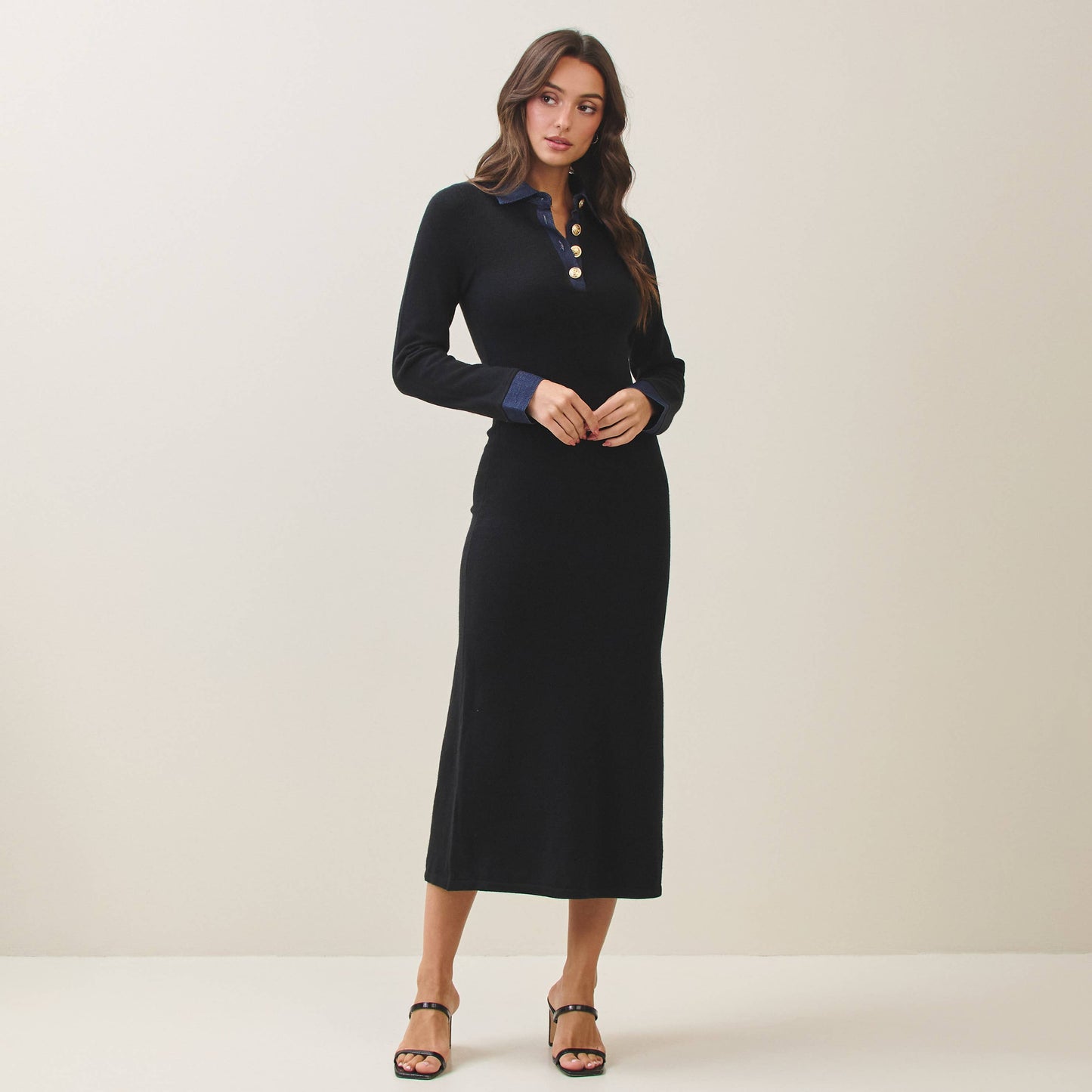 Denim Trim Knit Dress