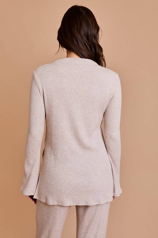 Long Sleeve Mock Neck Top and Rib Pants