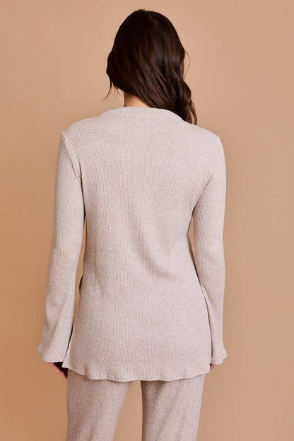 Long Sleeve Mock Neck Top and Rib Pants