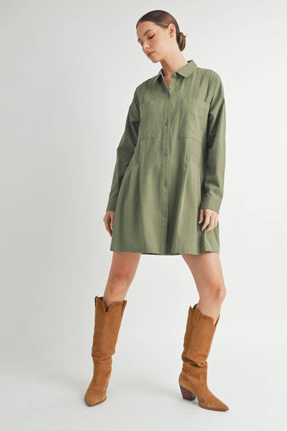 Long-Sleeve Button-Up Shirt Mini Dress