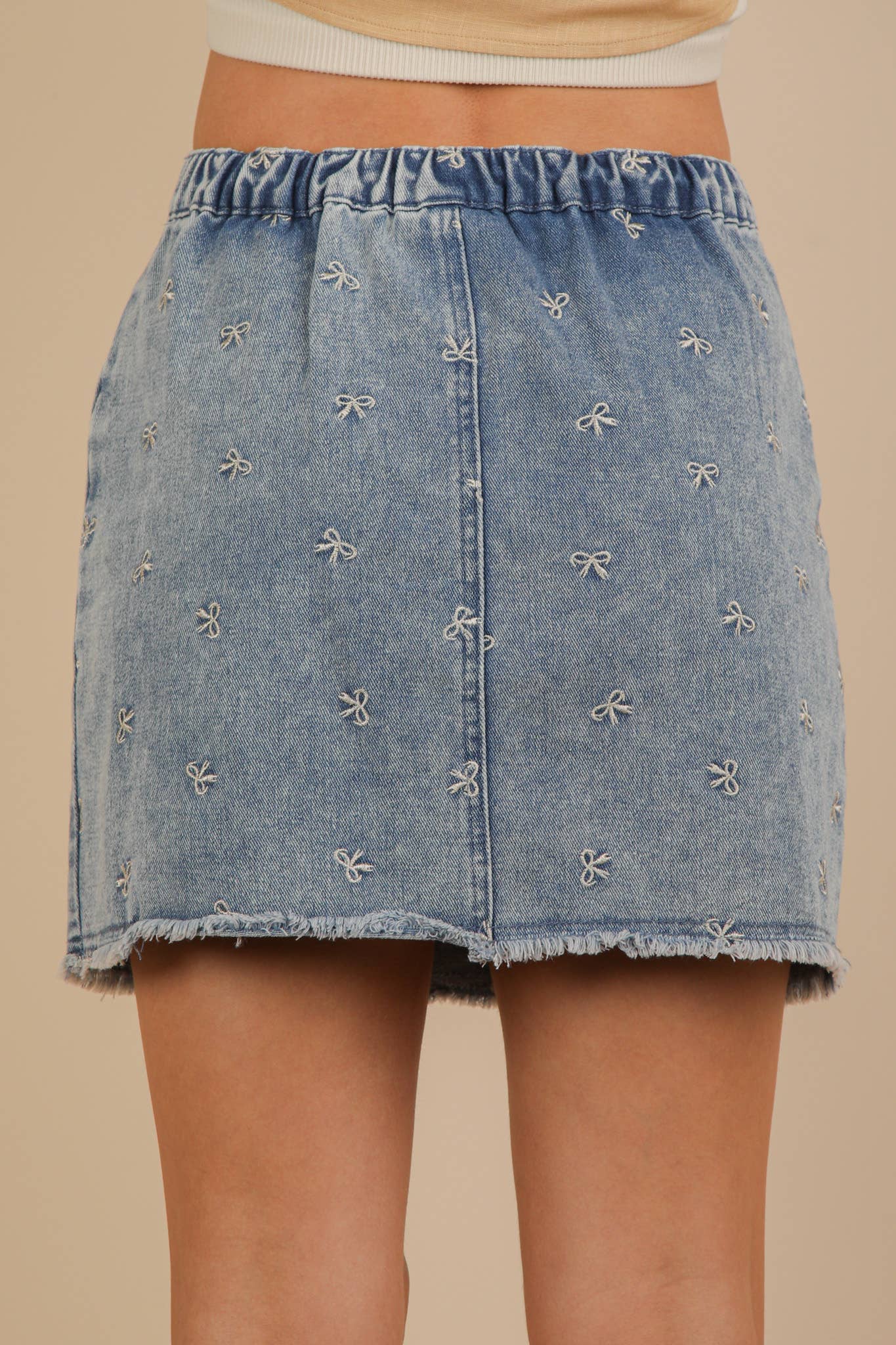 Bow Printed Casual Denim Mini Skirt