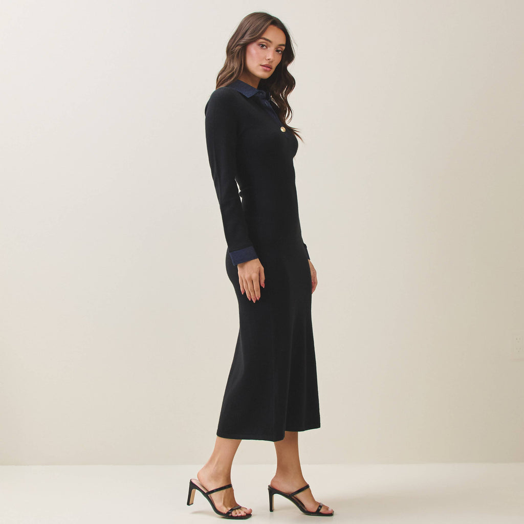 Denim Trim Knit Dress