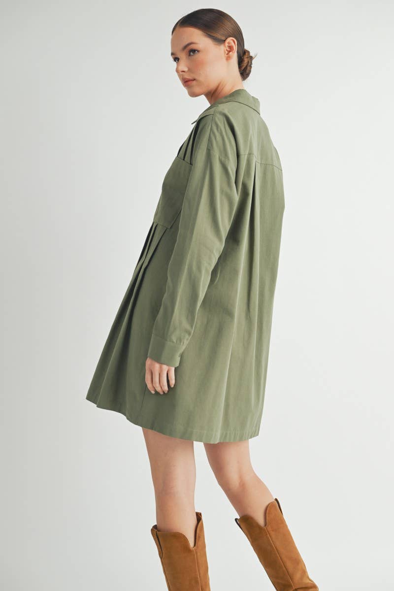 Long-Sleeve Button-Up Shirt Mini Dress