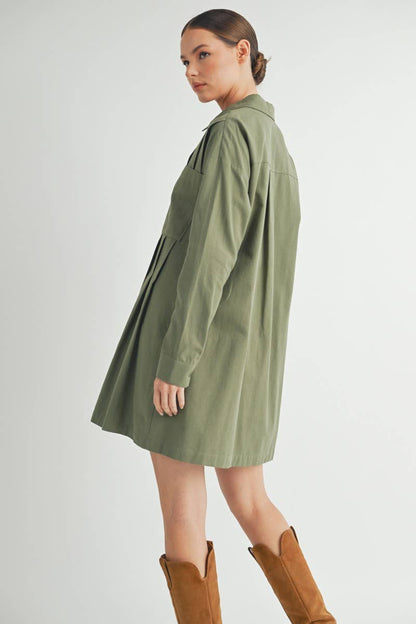 Long-Sleeve Button-Up Shirt Mini Dress