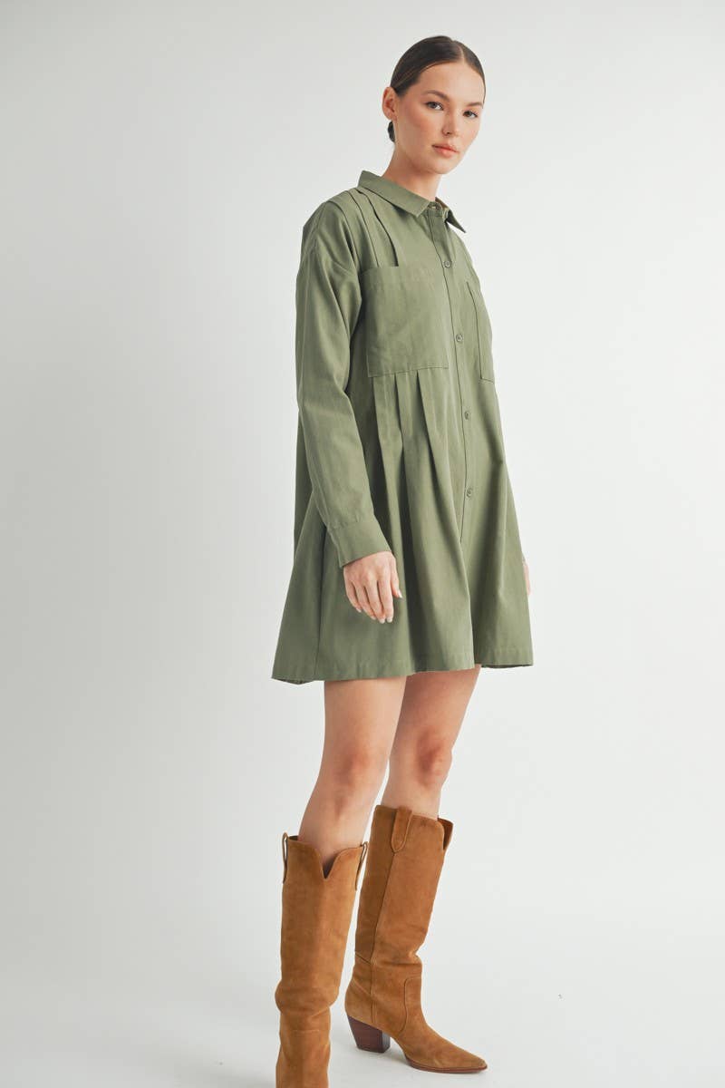 Long-Sleeve Button-Up Shirt Mini Dress