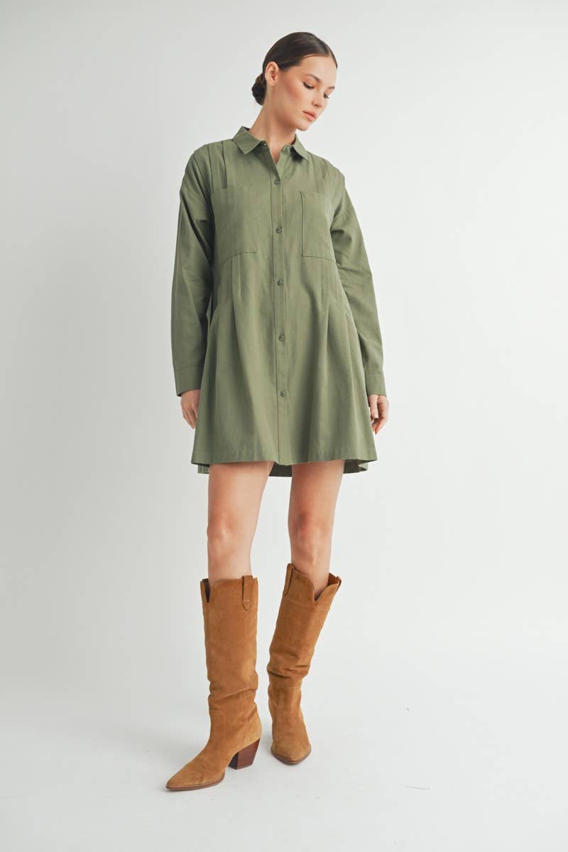 Long-Sleeve Button-Up Shirt Mini Dress