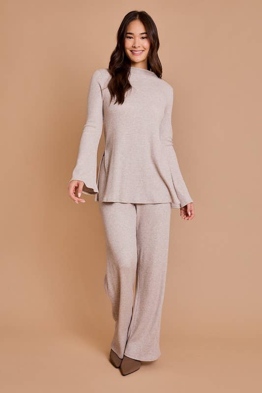 Long Sleeve Mock Neck Top and Rib Pants