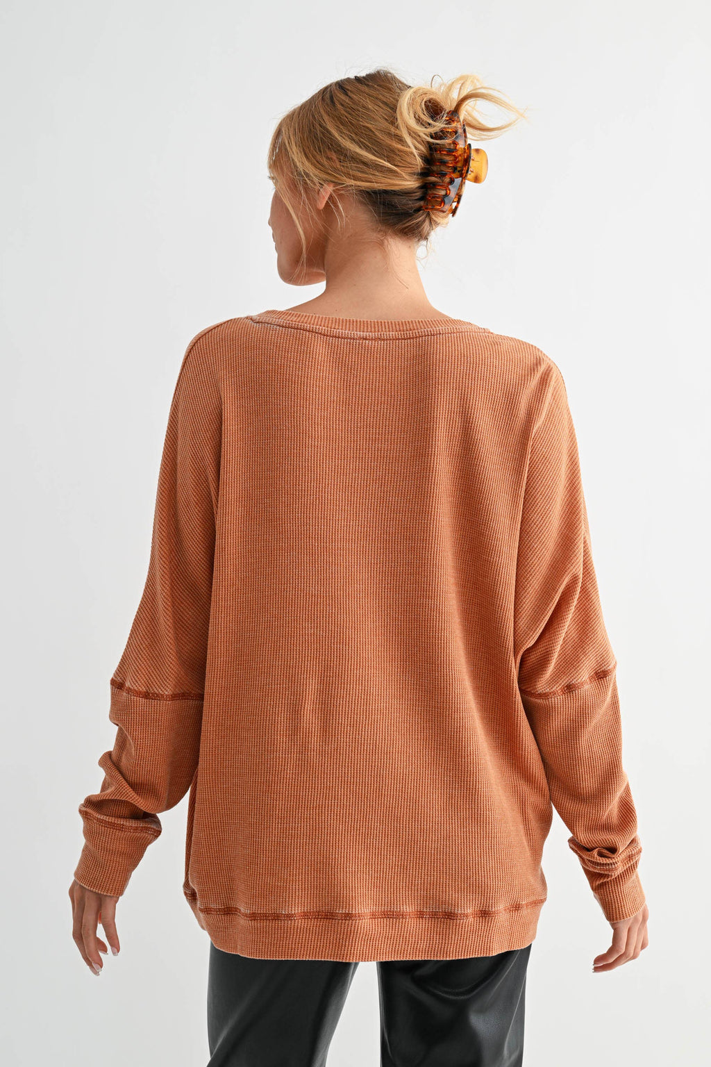Waffle Ribbed Roundneck Pullover