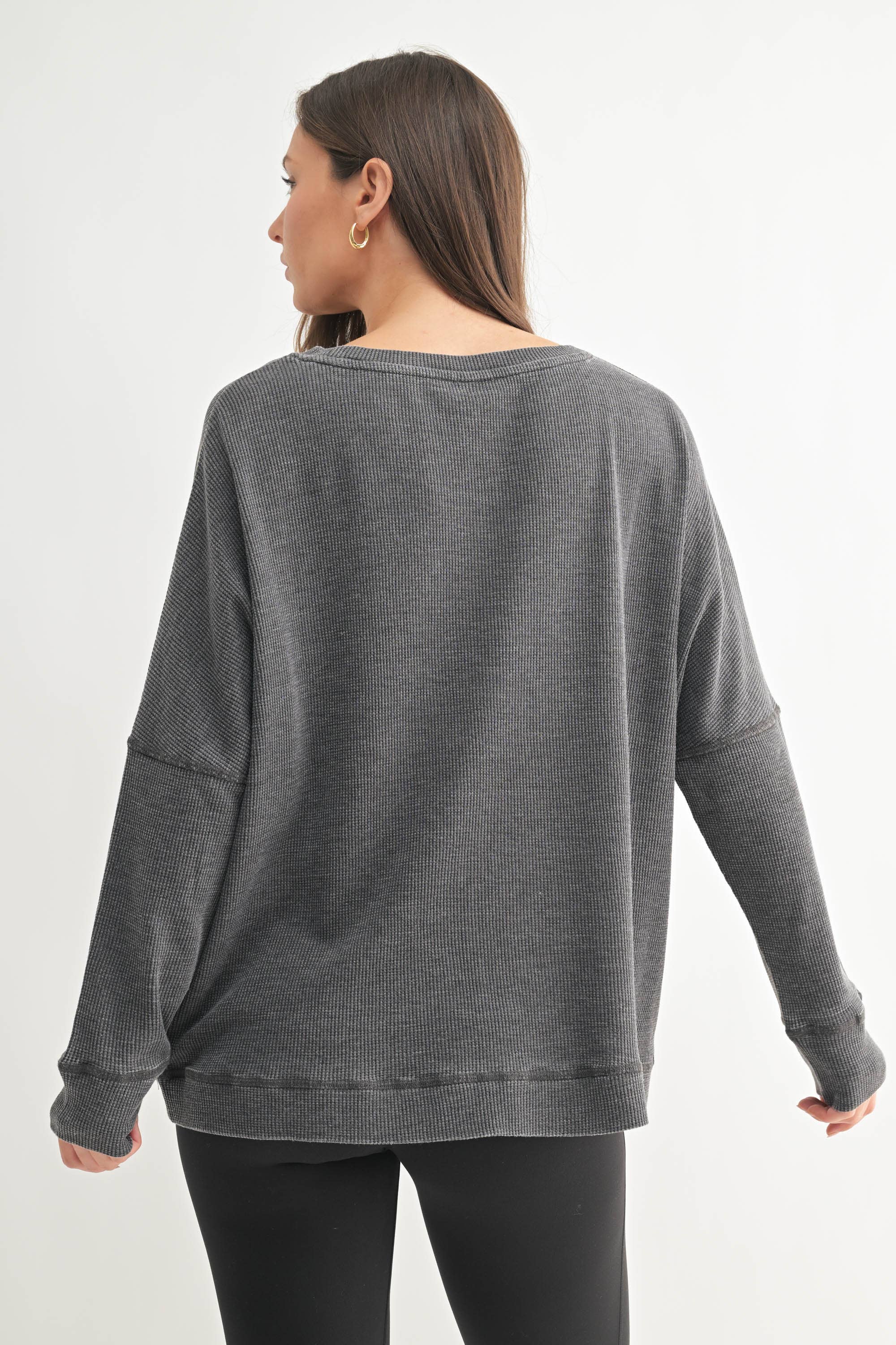 Waffle Ribbed Roundneck Pullover