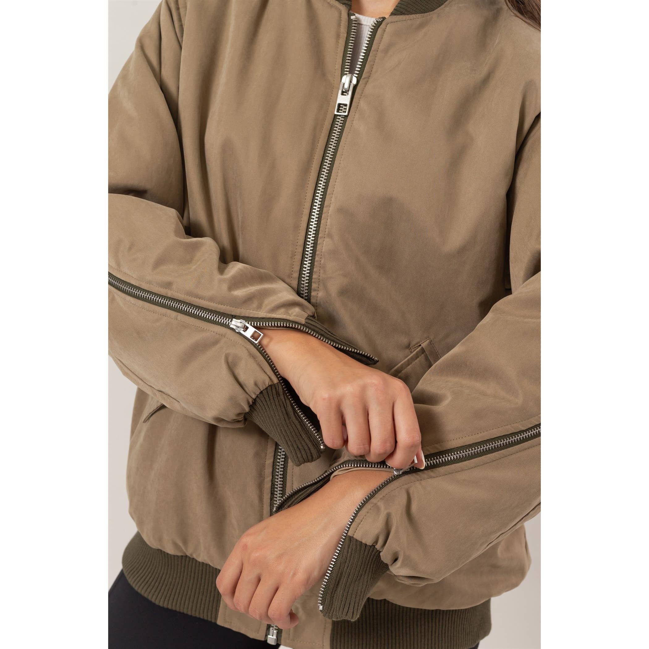 Zipper Detail Puffer Bomber Jacket