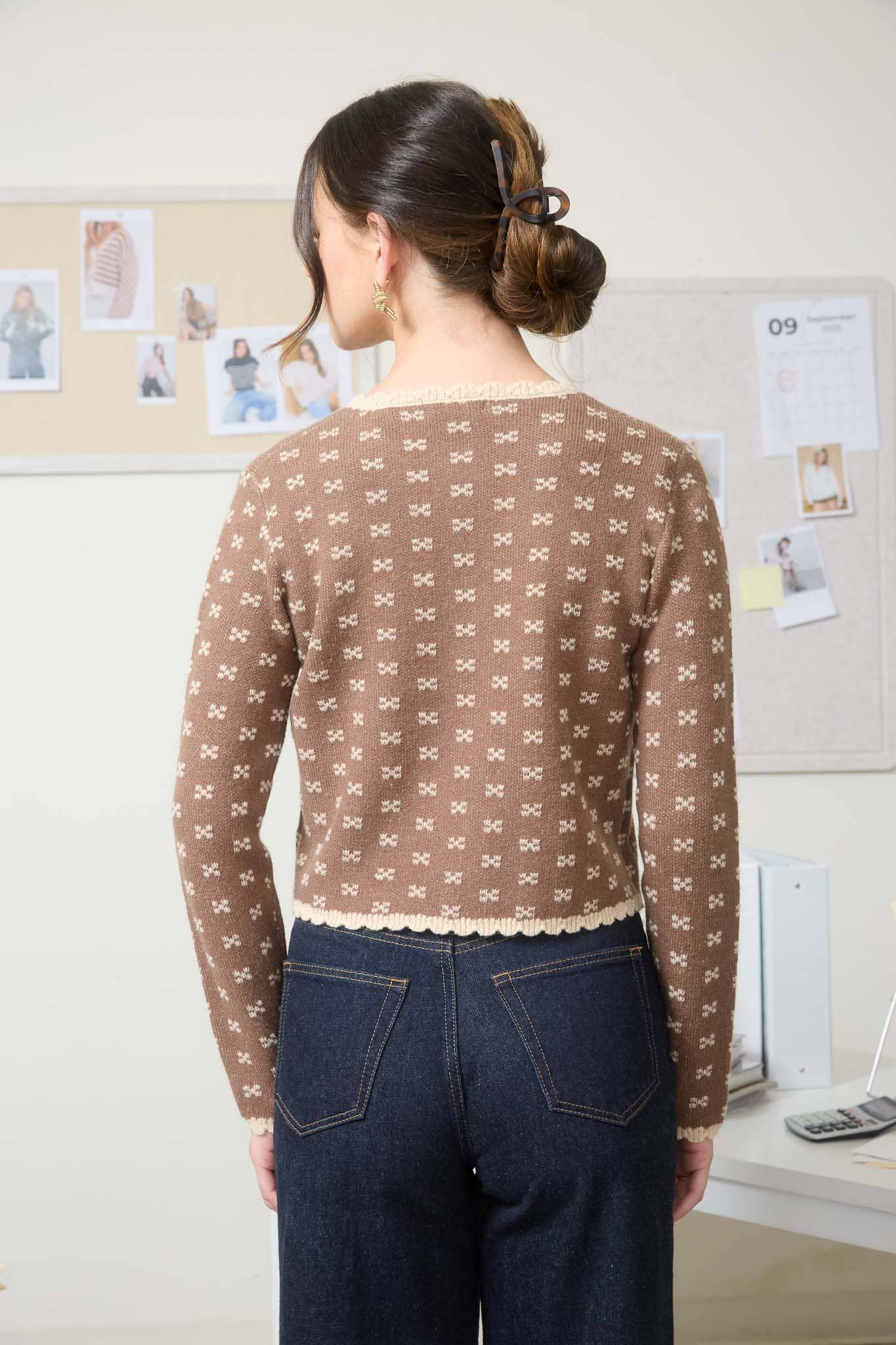 Scallop Trim Button Down Knit Cardigan