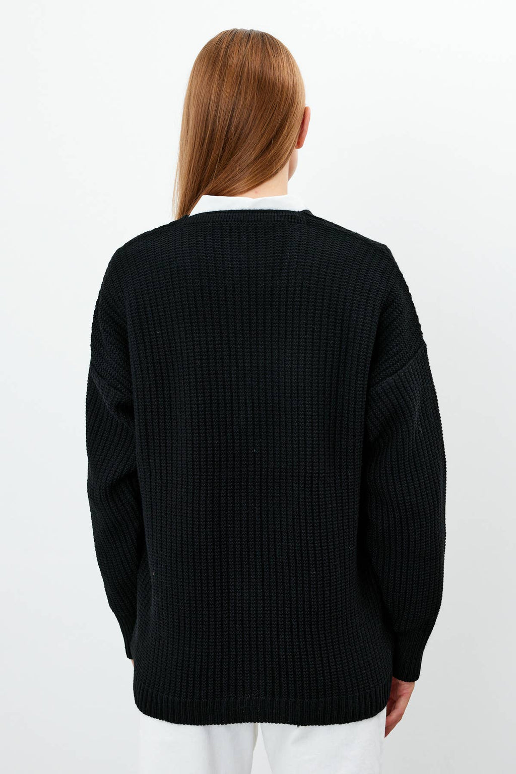 Knit Cardigan Flower Embroidered Solid Color Modest Cardigan