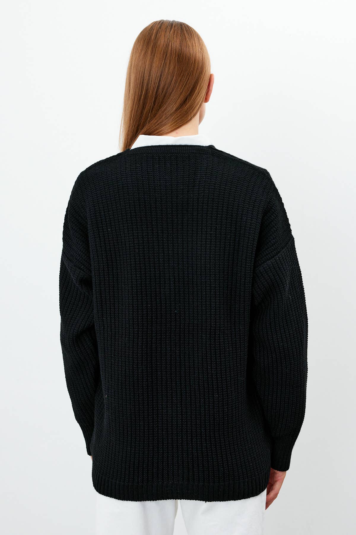 Knit Cardigan Flower Embroidered Solid Color Modest Cardigan