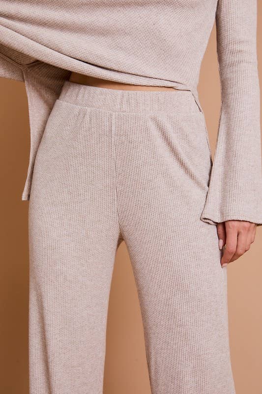 Long Sleeve Mock Neck Top and Rib Pants