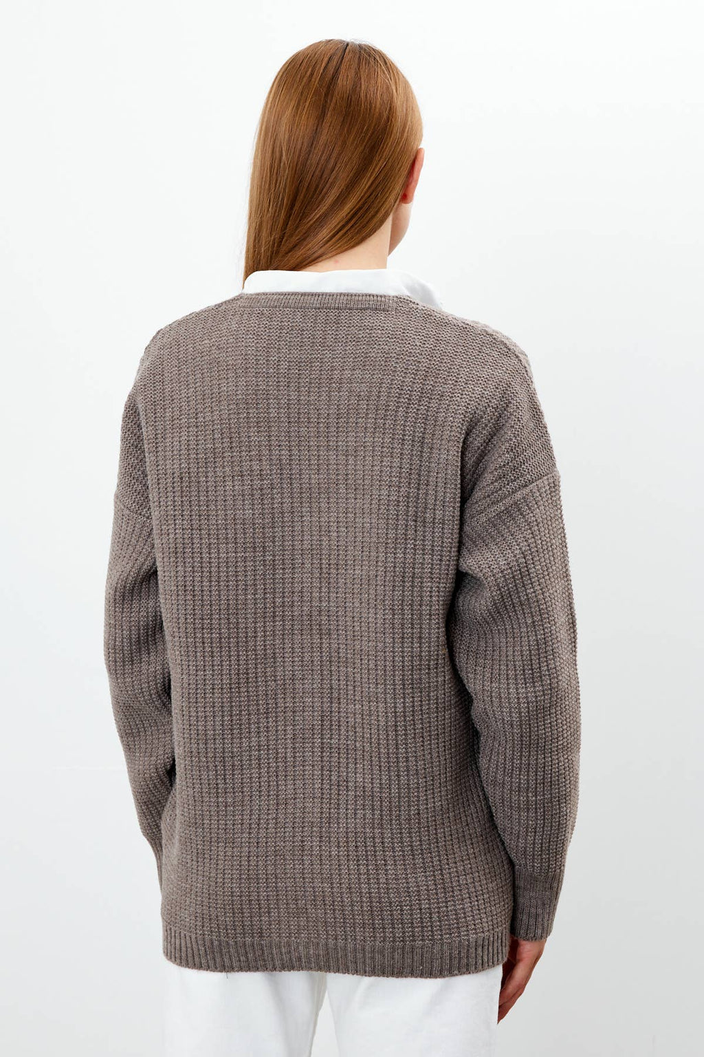 Knit Cardigan Flower Embroidered Solid Color Modest Cardigan