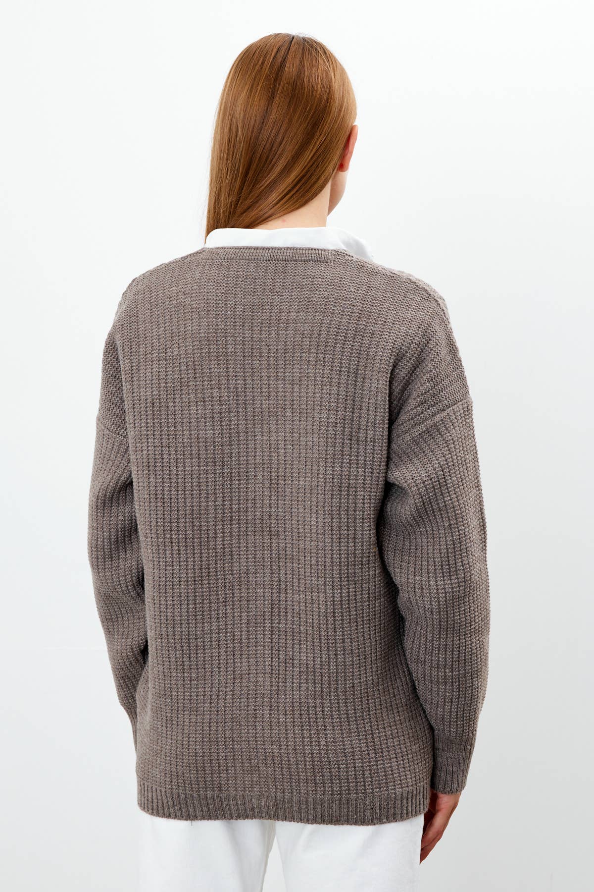 Knit Cardigan Flower Embroidered Solid Color Modest Cardigan