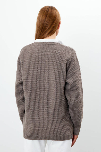 Knit Cardigan Flower Embroidered Solid Color Modest Cardigan