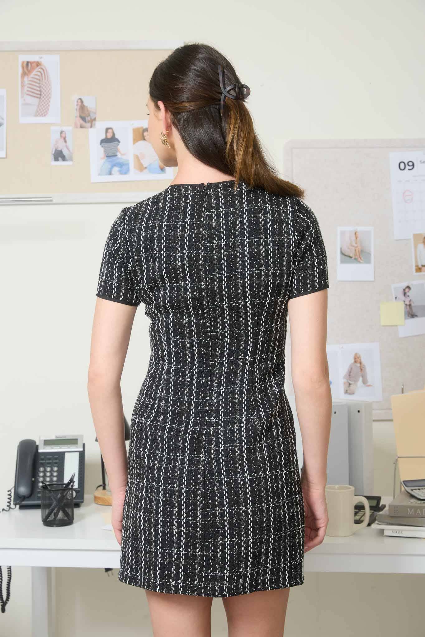 Plaid Tweed Velvet Bow Detail Mini Dress