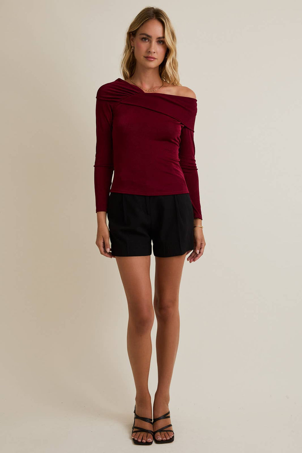 Asymmetric Neck Long Sleeve Bodysuit