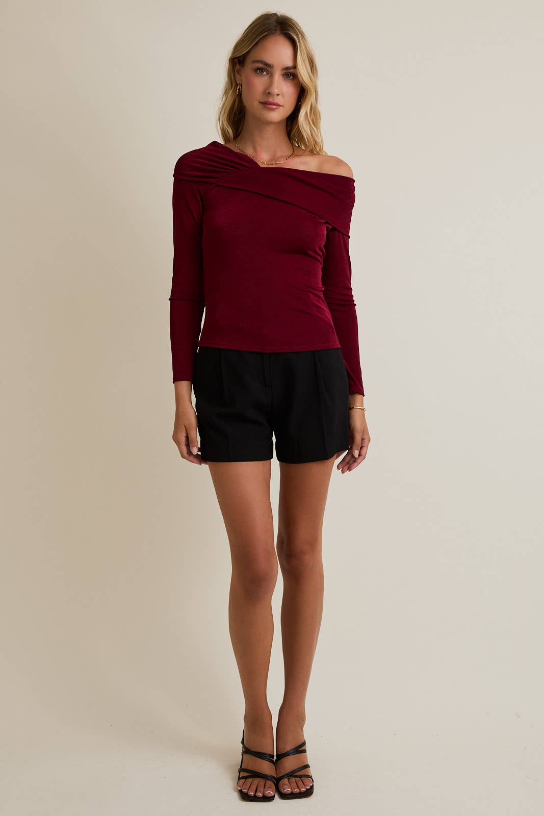 Asymmetric Neck Long Sleeve Bodysuit