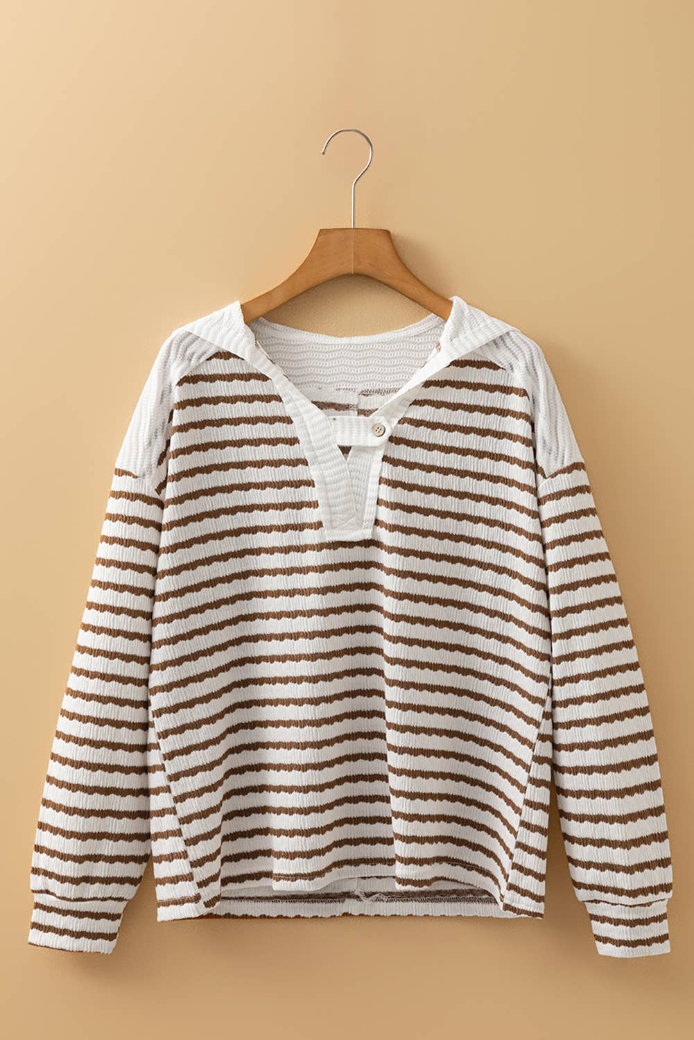 Texture Stripe Hooded Long Sleeve Top