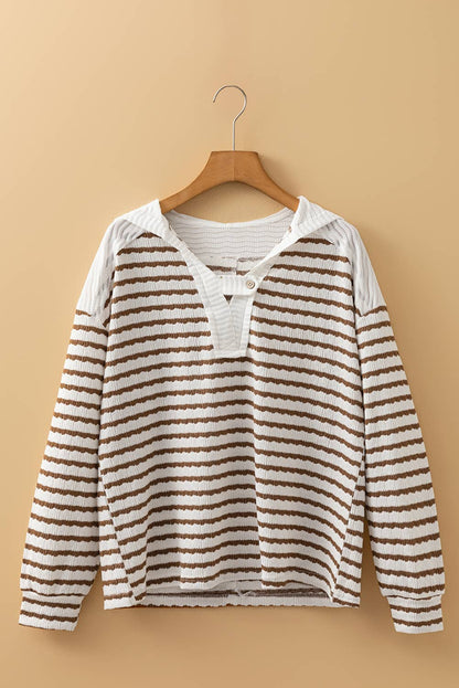 Texture Stripe Hooded Long Sleeve Top